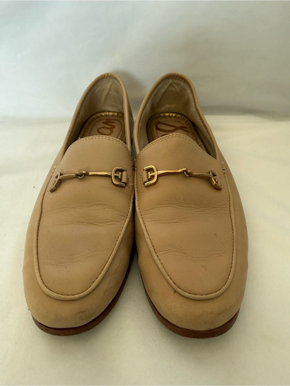 Sam Edelman Tan Leather Slip-On Loafers with Gold Hardware